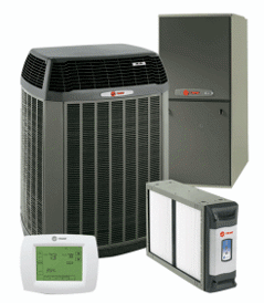Four HVAC products including a thermostat and furnace